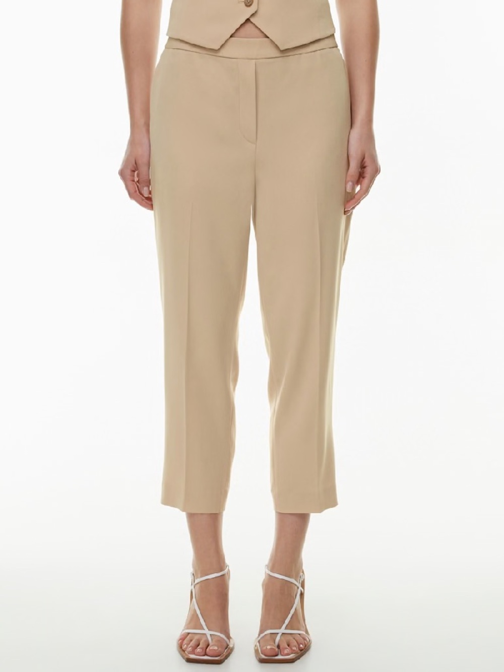Aritzia Babaton Conan Cropped Pull On Pants Heather Honey Elastic Waist Size 12 - Picture 2 of 16